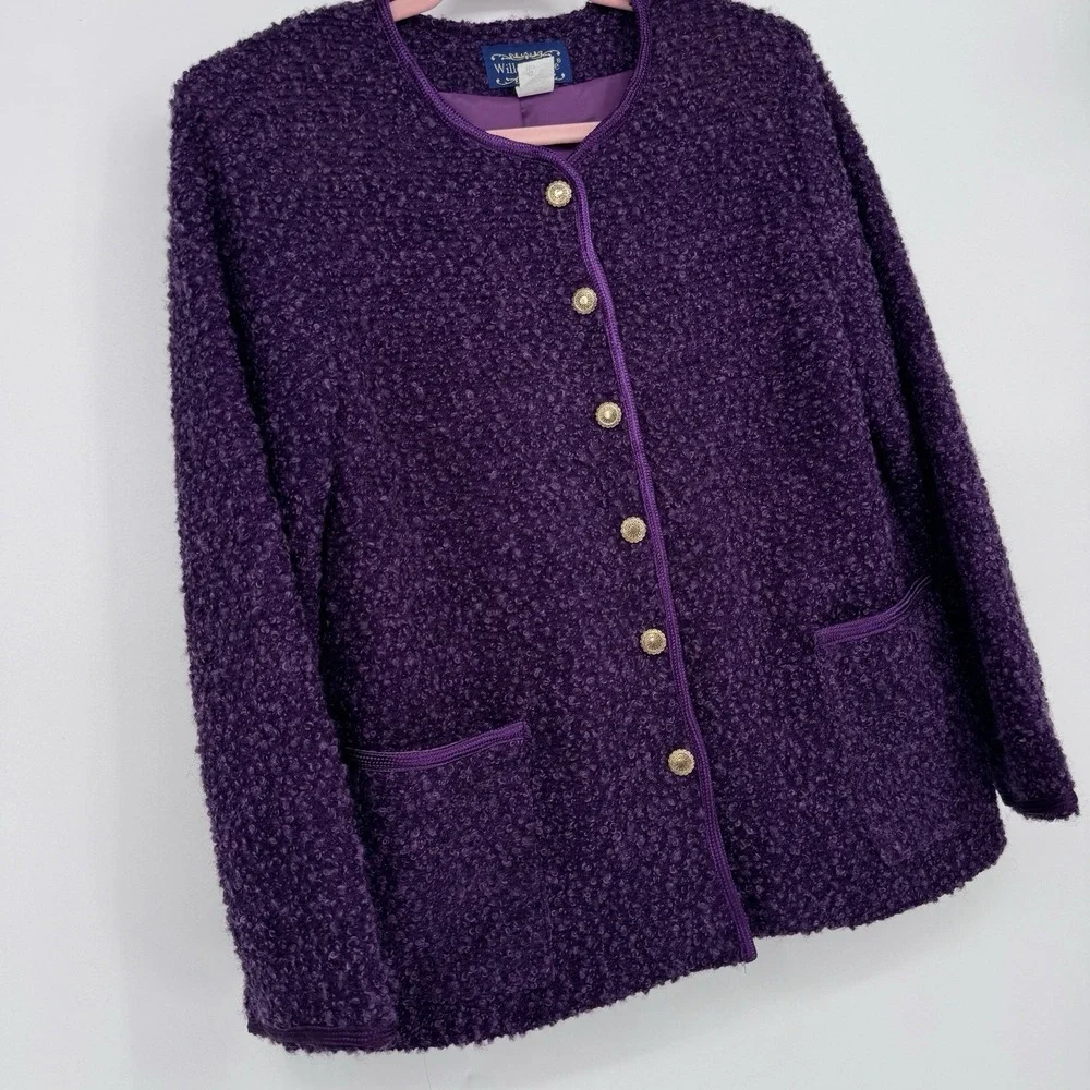 Willow Ridge 10P Purple Boucle Wool Knit Cardigan Jacket Gold Button Coquette